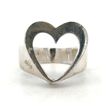 Designer 925 Sterling Silver Open Cutout Heart Love Valentine's Modernist Ring