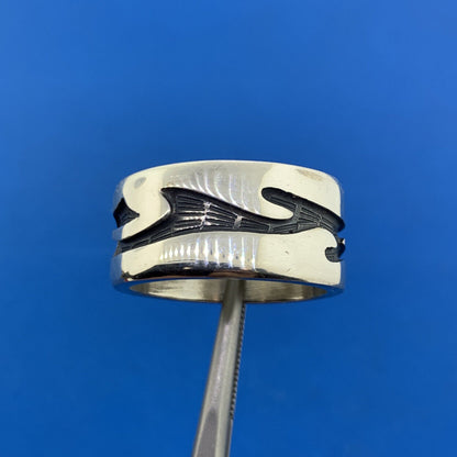 Vintage Mexico 925 Sterling Silver Modernist Storyteller Wide Cigar Band Ring