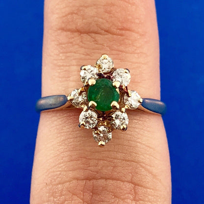 Brilliant 14K Yellow Gold Emerald Diamond Accent May Anniversary Cocktail Ring