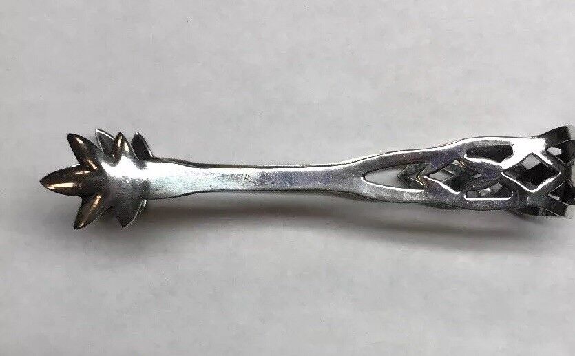 Antique Sterling Silver Art Deco Sugar Tongs 3 1/4" Pierced Five Prong Claws