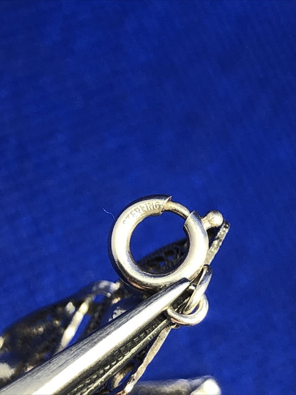 Vintage 925 Sterling Silver Beaded Filigree Delicate Square Panel Bracelet