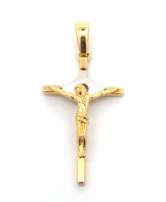 Designer 18K Yellow & White Gold Two-Toned Catholic Gift Cross Crucifix Pendant