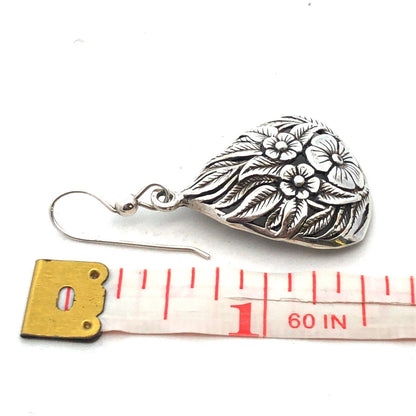 Artisan J Laine Sterling Silver Floral Teardrop Drop Dangle Statement Earrings