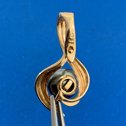 Vintage 14K Yellow Gold Tahitian Pearl Modernist Enhancer Pendant