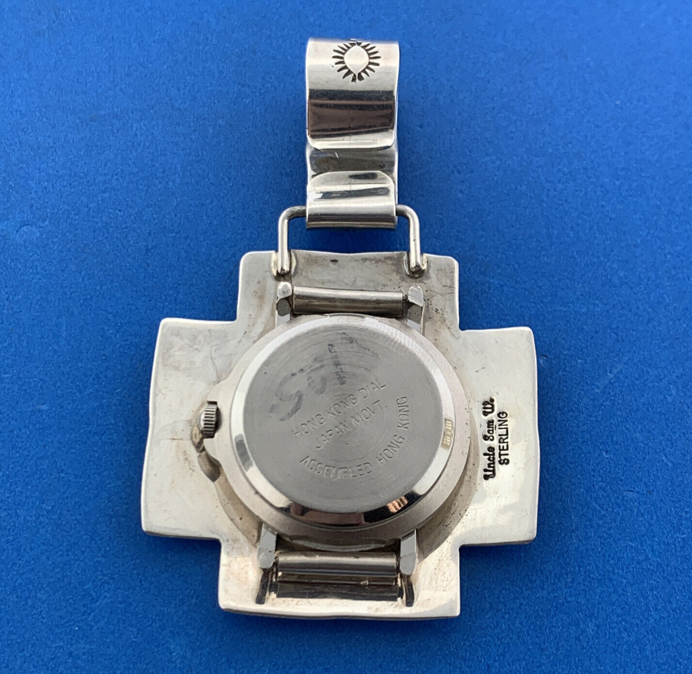 Old Pawn Navajo Uncle Sam W. 925 Sterling Silver Concho Cross Pendant Watch