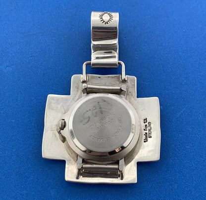 Old Pawn Navajo Uncle Sam W. 925 Sterling Silver Concho Cross Pendant Watch
