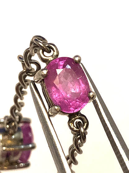 Designer TGGC Sterling Silver Oval Pink Sapphire Station Chain Tennis Bracelet