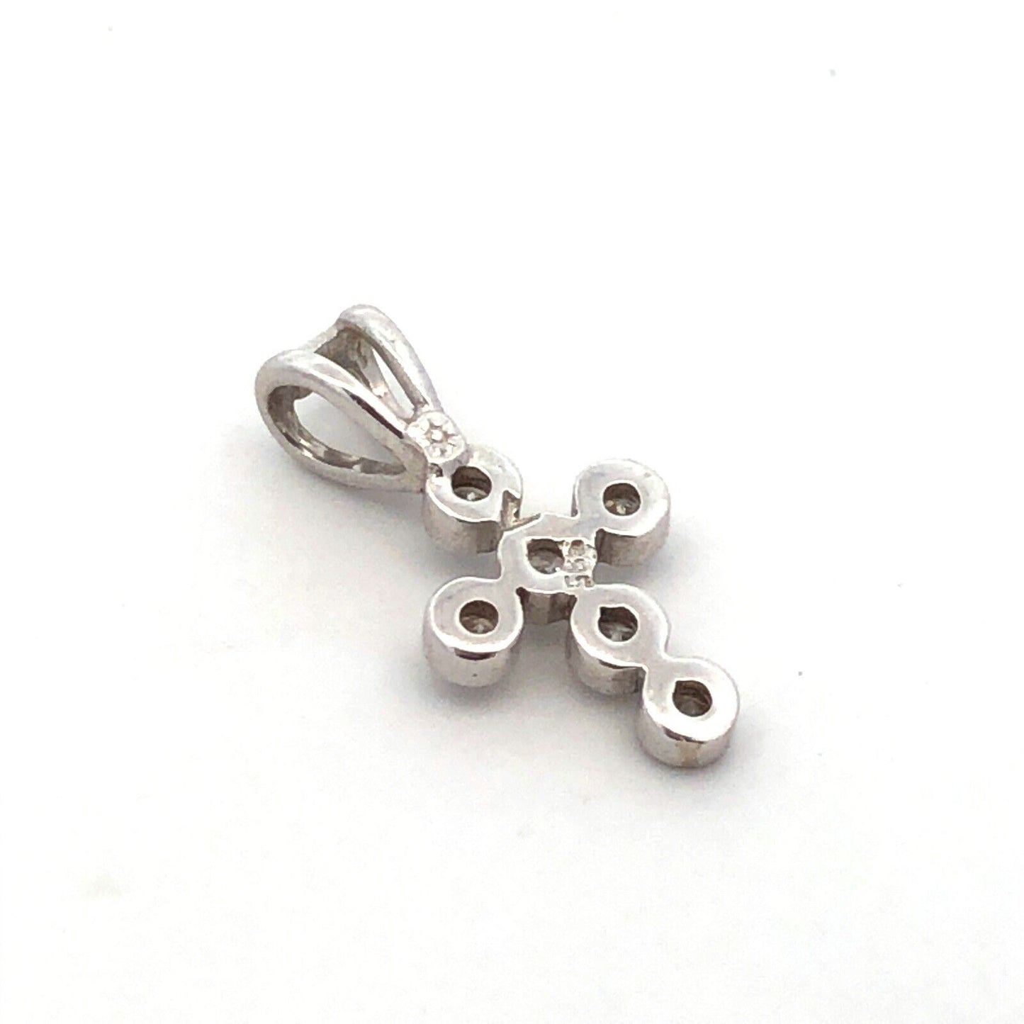 Designer 14K White Gold Round Diamond Bezel Petite Religious Cross Pendant