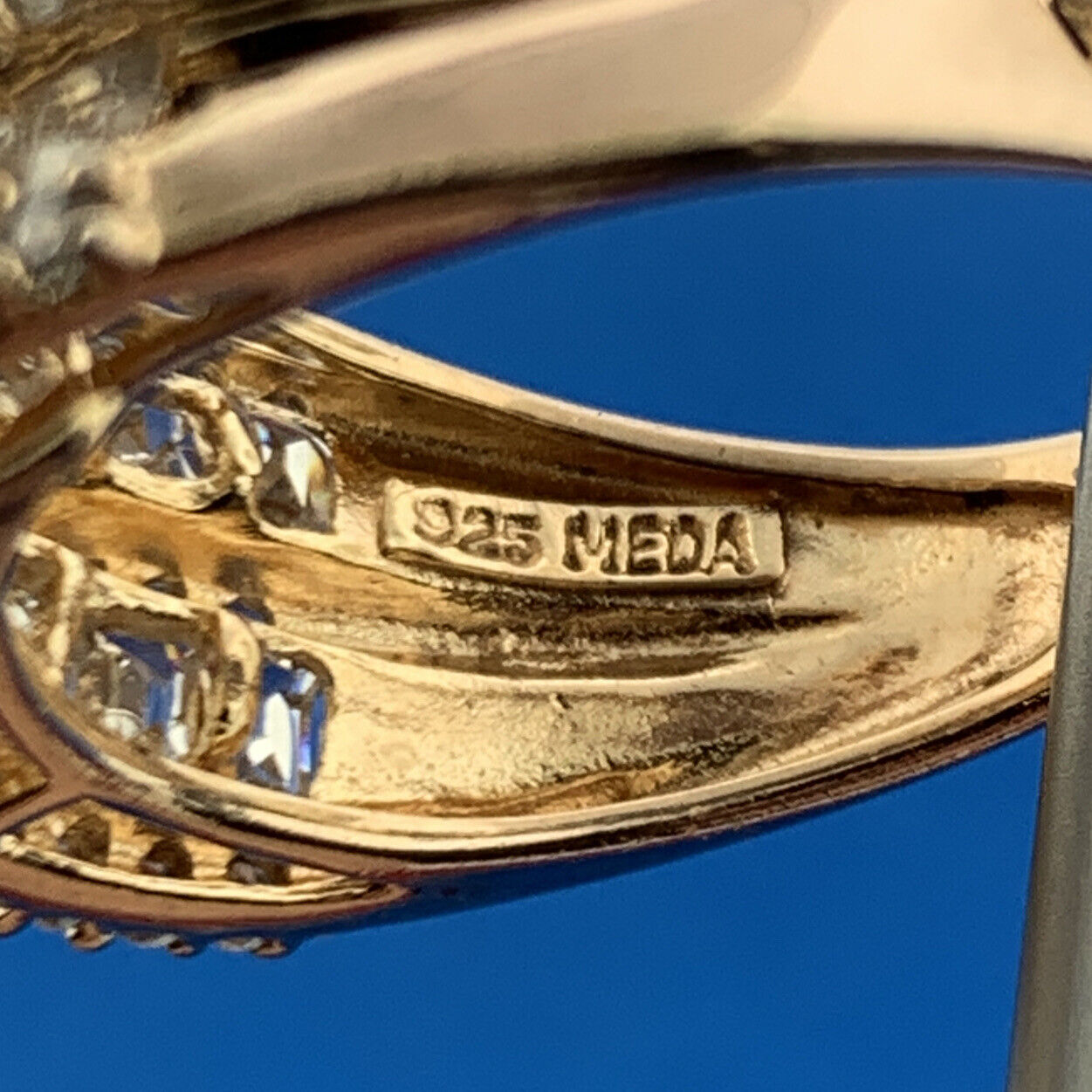 Designer MEDA Sterling Silver Vermeil Cubic Zirconia CZ Modernist Band Ring