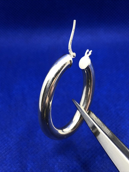 Designer Italy 925 Sterling Silver Large Polished Tubular Oval Hoop Earrings