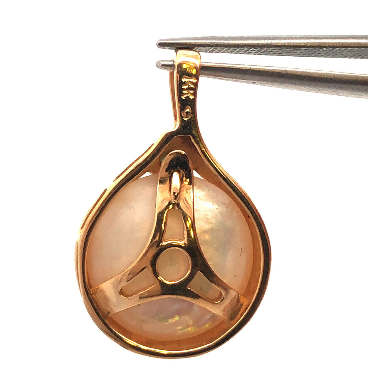 Designer 14K Yellow Gold Pearl Emerald Dangle Drop Pendant