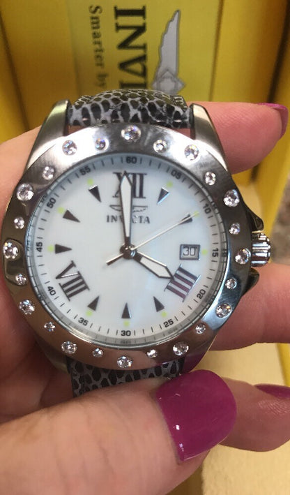 Invicta Women's Angel Quartz 100m Stainless Steel Watch Model 18350 Grey Leather