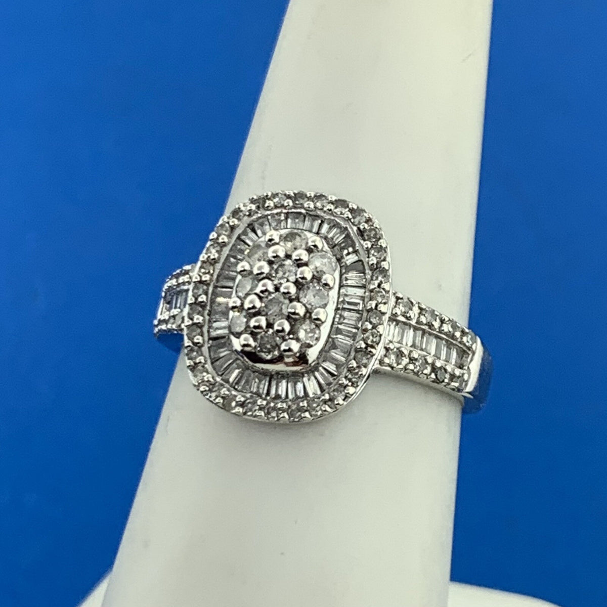 Designer 14K White Gold Diamond Cluster Double Halo Size 7 Engagement Ring