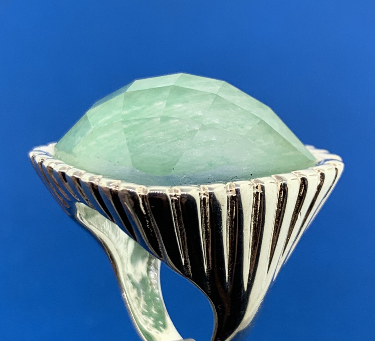 Paola Valentini Italy Sterling Silver 925 Faceted Green Amazonite Doublet Ring