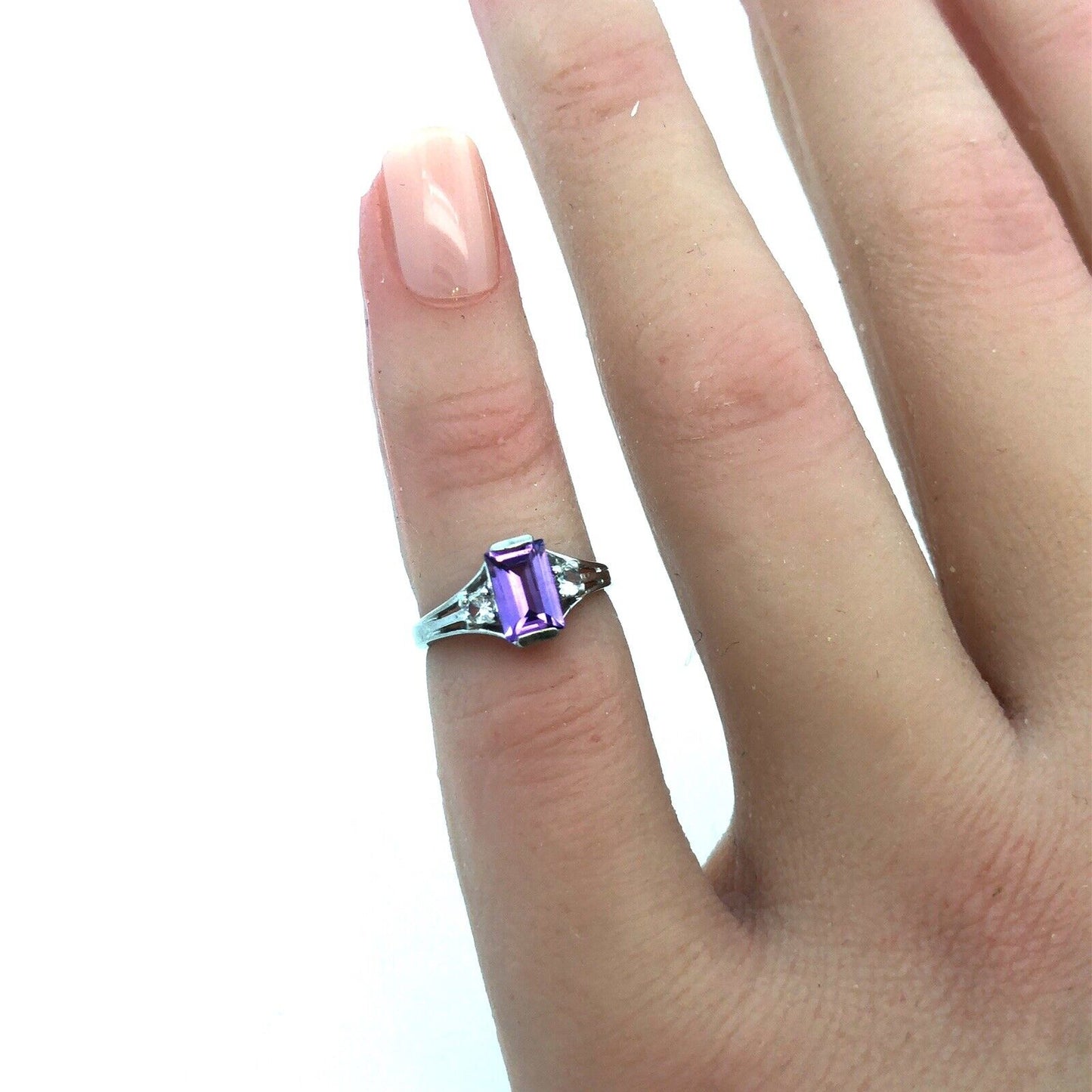 Vintage 10K White Gold Baby's Child's Amethyst White Topaz February Ring