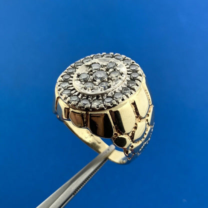 Gorgeous 10k Yellow Gold Round Cut Diamond Oval Cluster Statement Ring Size 10.5