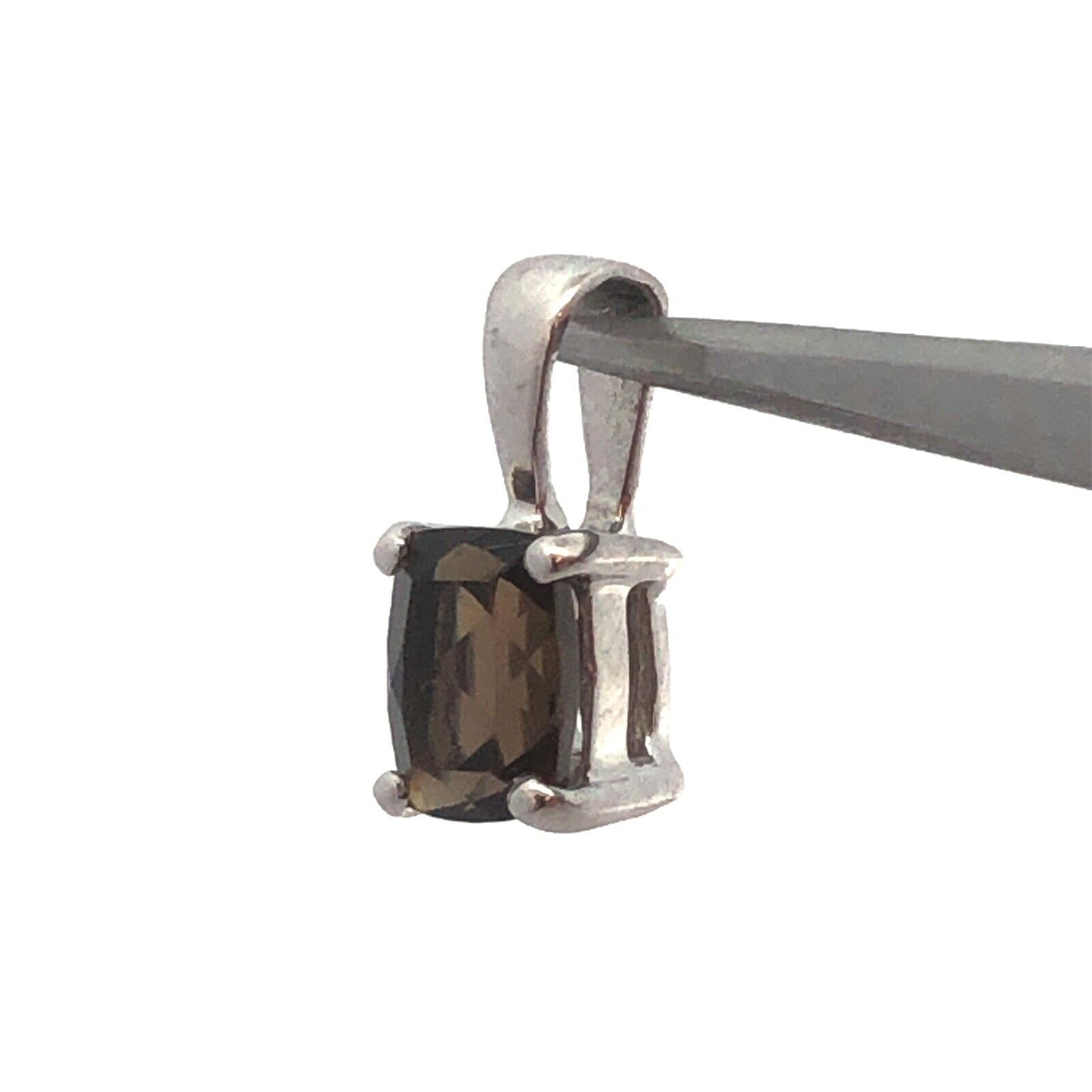 Designer TGGC 925 Sterling Silver Rectangle Smoky Quartz Solitaire Pendant