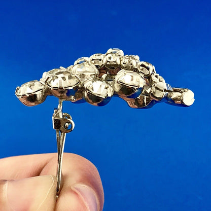 Retro Haute Couture Silver Tone Rhinestone Grape Cluster Statement Clip Earrings