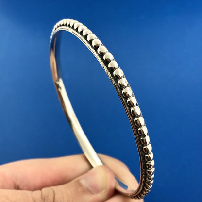 Designer Arya Sterling Silver 925 Beaded Romanesque Bangle Bracelet