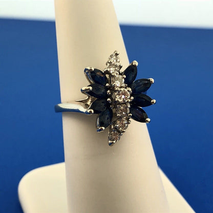 Vintage 14K White Gold Diamond Sapphire Waterfall September Anniversary Ring