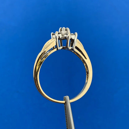 14K Yellow Gold Diamond Flower Floral Cluster Cocktail Ring