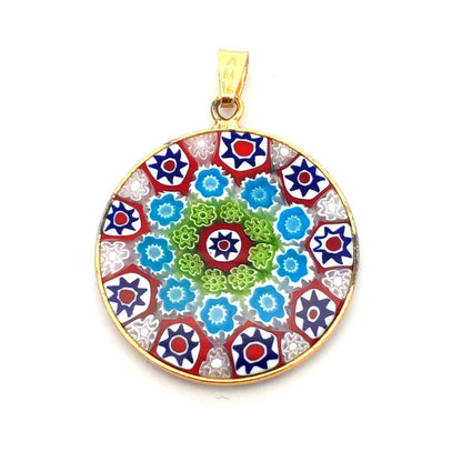 Designer AMV 925 Sterling Silver Gold Vermeil Millefiori Colorful Round Pendant