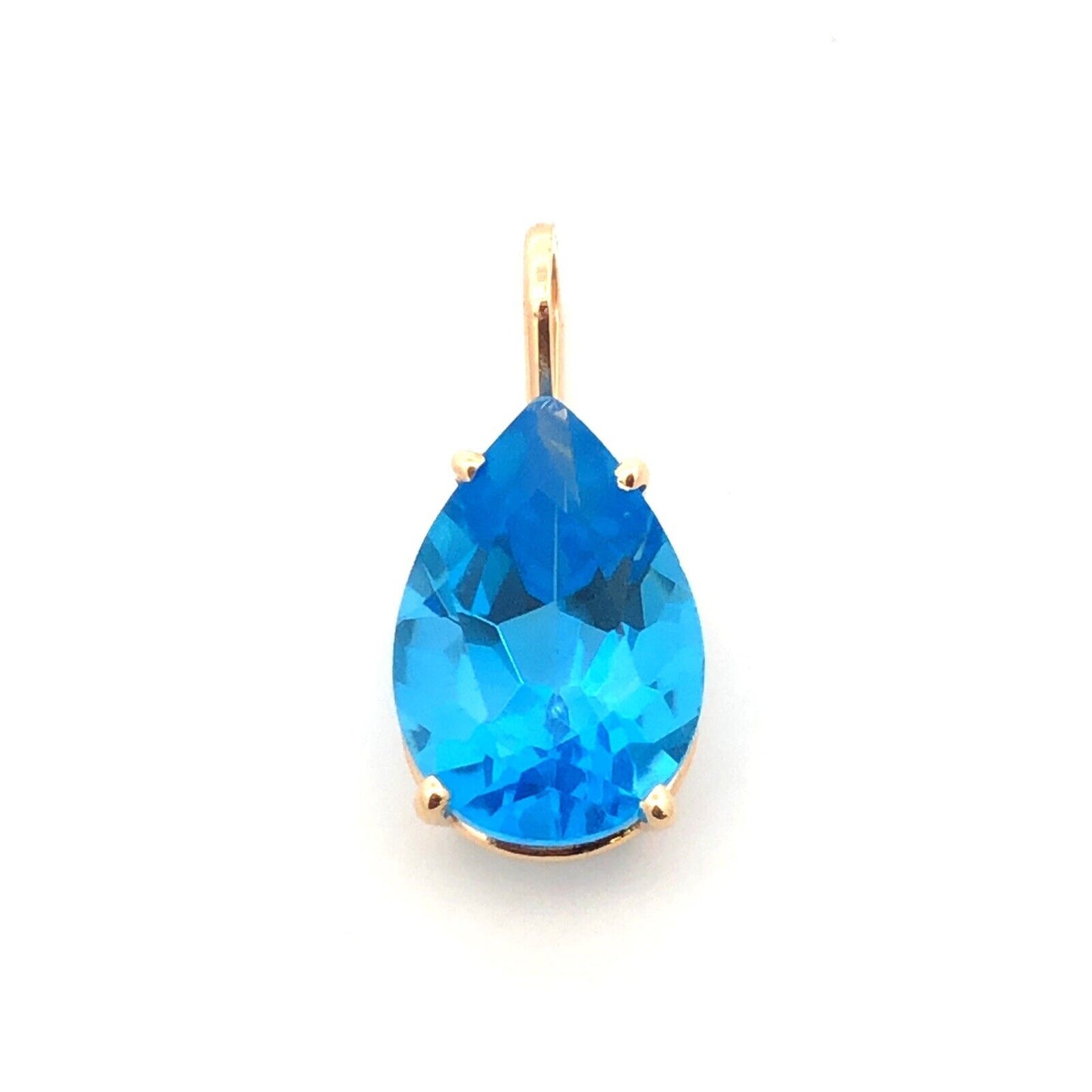 14K Yellow Gold Pear Cut London Blue Topaz December Anniversary Pendant