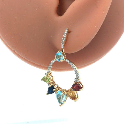 Designer 14K Yellow Gold Diamond Multi Gemstone Statement Dangle Drop Earrings
