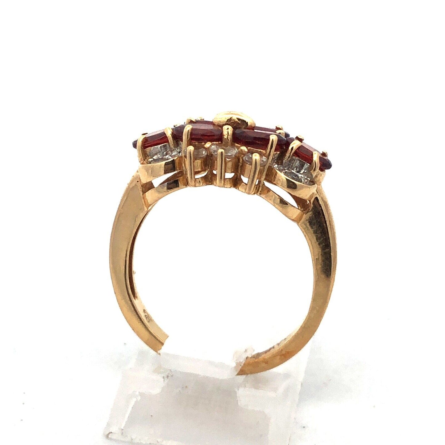 Designer 14K Yellow Gold Oval Garnet Diamond Cluster Cocktail Ring