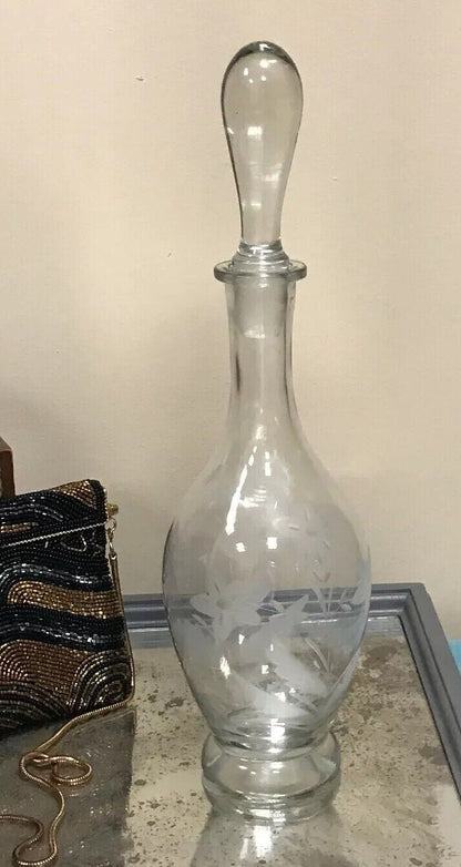 Romania Floral Etched Cordial Aperitif Sherry Bar Ware Decorative Glass Decanter