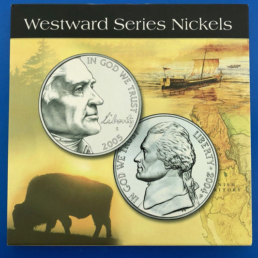 2004 2005 10 Coin Gem BU Westward Series Nickel Coll Whitman Frame Gold Plated