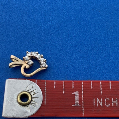 Designer 10K Yellow Gold Round Cubic Zirconia CZ Heart Petite Charm Pendant