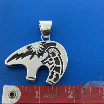 Vintage Native American 925 Sterling Silver Storyteller Statement Bear Pendant