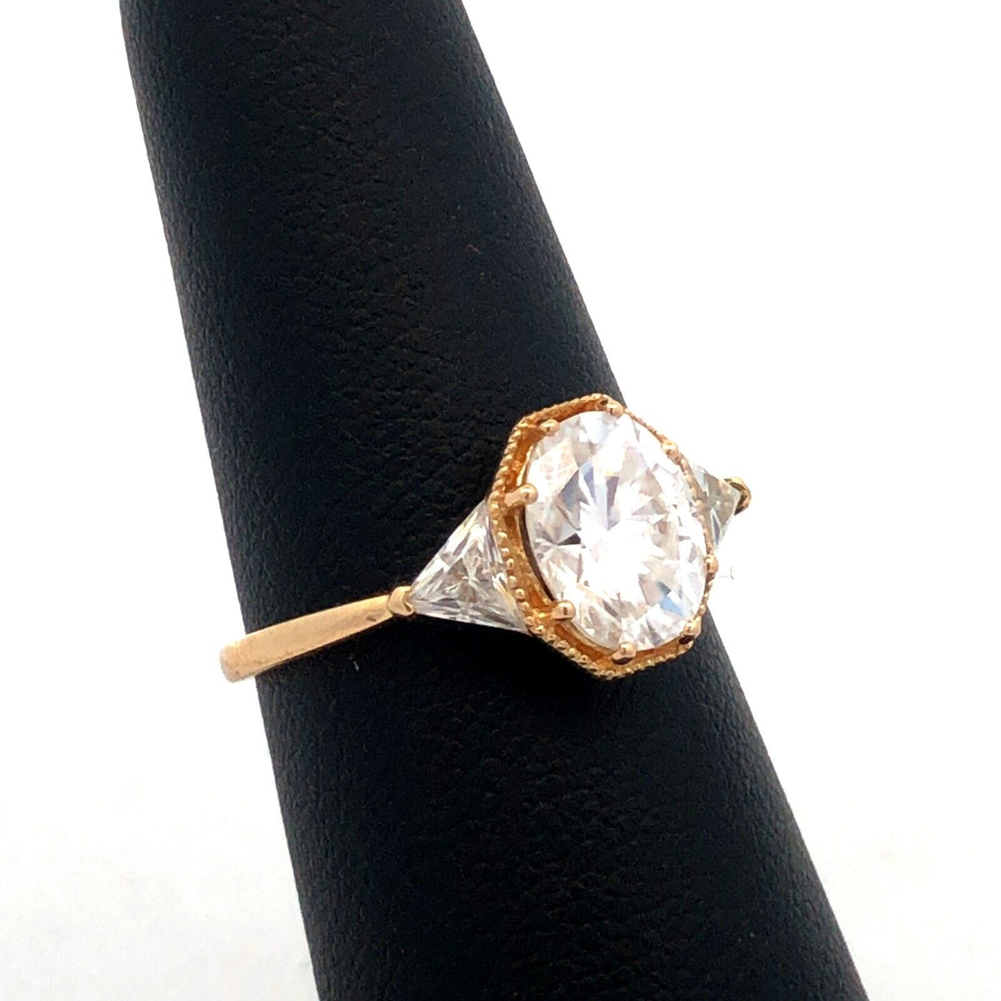 Designer CG&MG 18K Yellow Gold Oval Moissanite Trillion Accent Engagement Ring