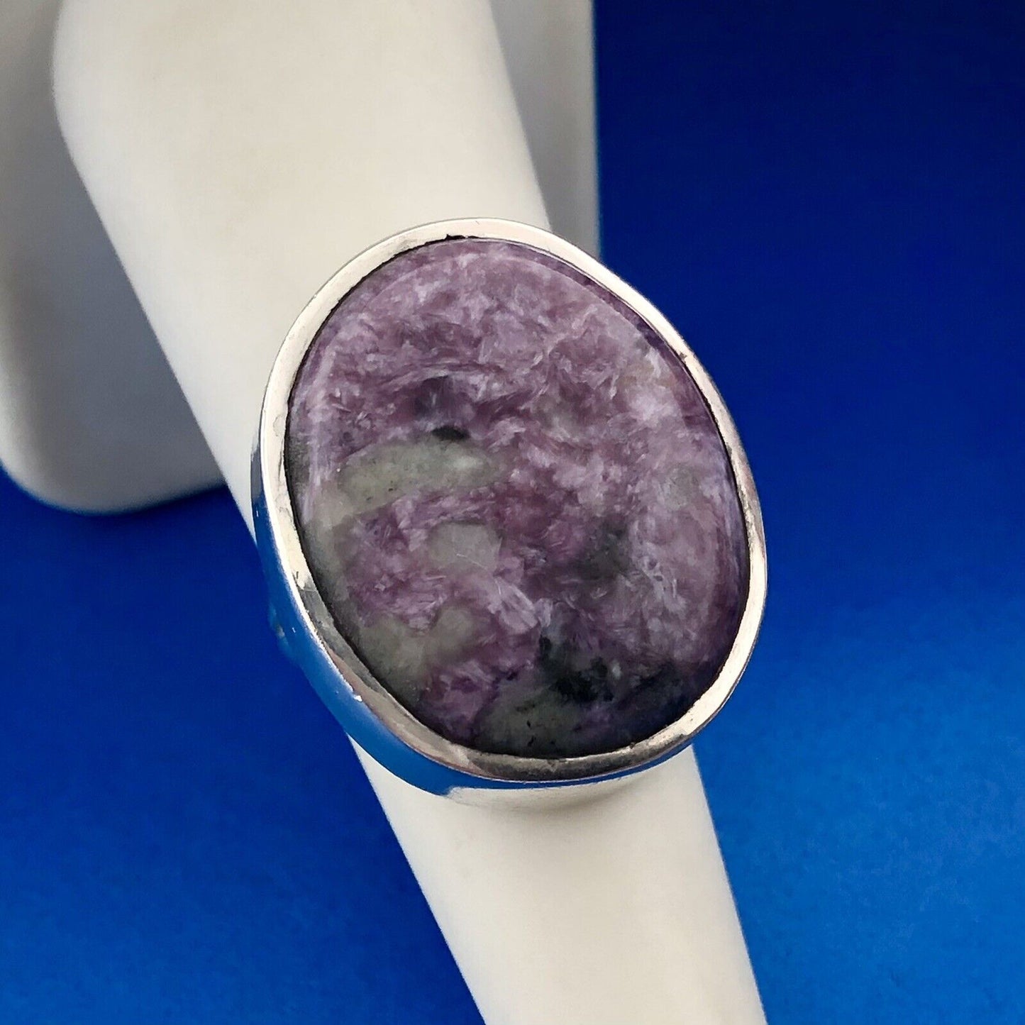 Estate Sterling Silver 925 Ruby In Zoisite Oval Cabochon Statement Ring