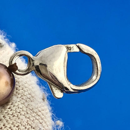 Retro Designer 925 Sterling Silver Bronze Champagne Oval Pearl Choker Necklace