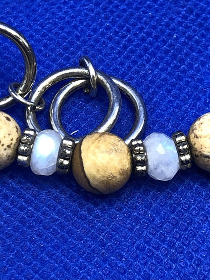 Modernist 925 Sterling Silver Brown Jasper Moonstone Pendant Statement Necklace