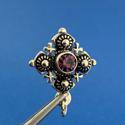 Designer Israel 900 Fine Silver Amethyst Jerusalem Maltese Cross Pendant