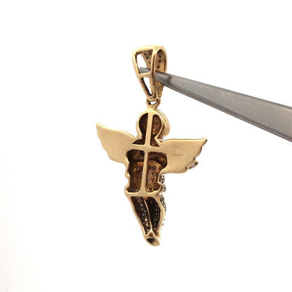 Designer 14K Yellow Gold Round Diamond 3D Cherub Angel Statement Pendant