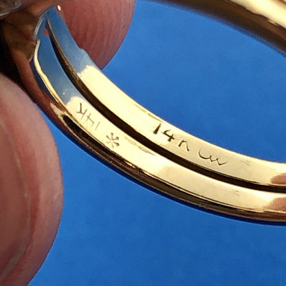 Vintage 14K Yellow White Gold Marquis Diamond Trio Accents Engagement Ring