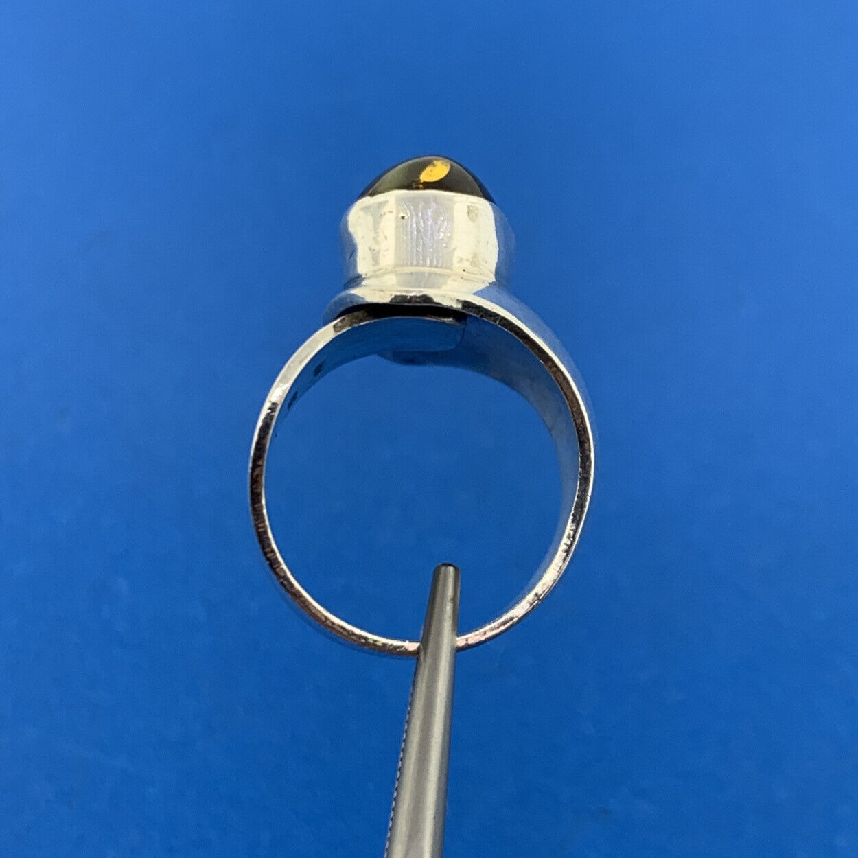 Vintage George Nakai Navajo Sterling Silver 925 Amber Abstract Bypass Ring