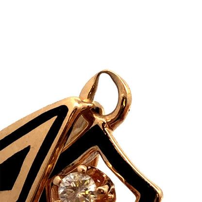 Estate 14K Yellow Gold Round Diamond Black Enamel Statement Cross Pendant