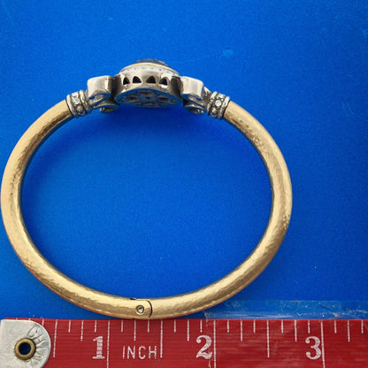 Stunning Silver Plated Smoky Quartz White Rhinestone Hinged Cuff 6.5" Bracelet