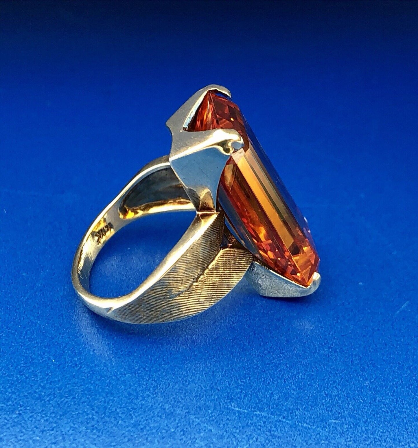 Art Deco Esemco 10K Yellow Gold Orange Sapphire Statement Cocktail Ring