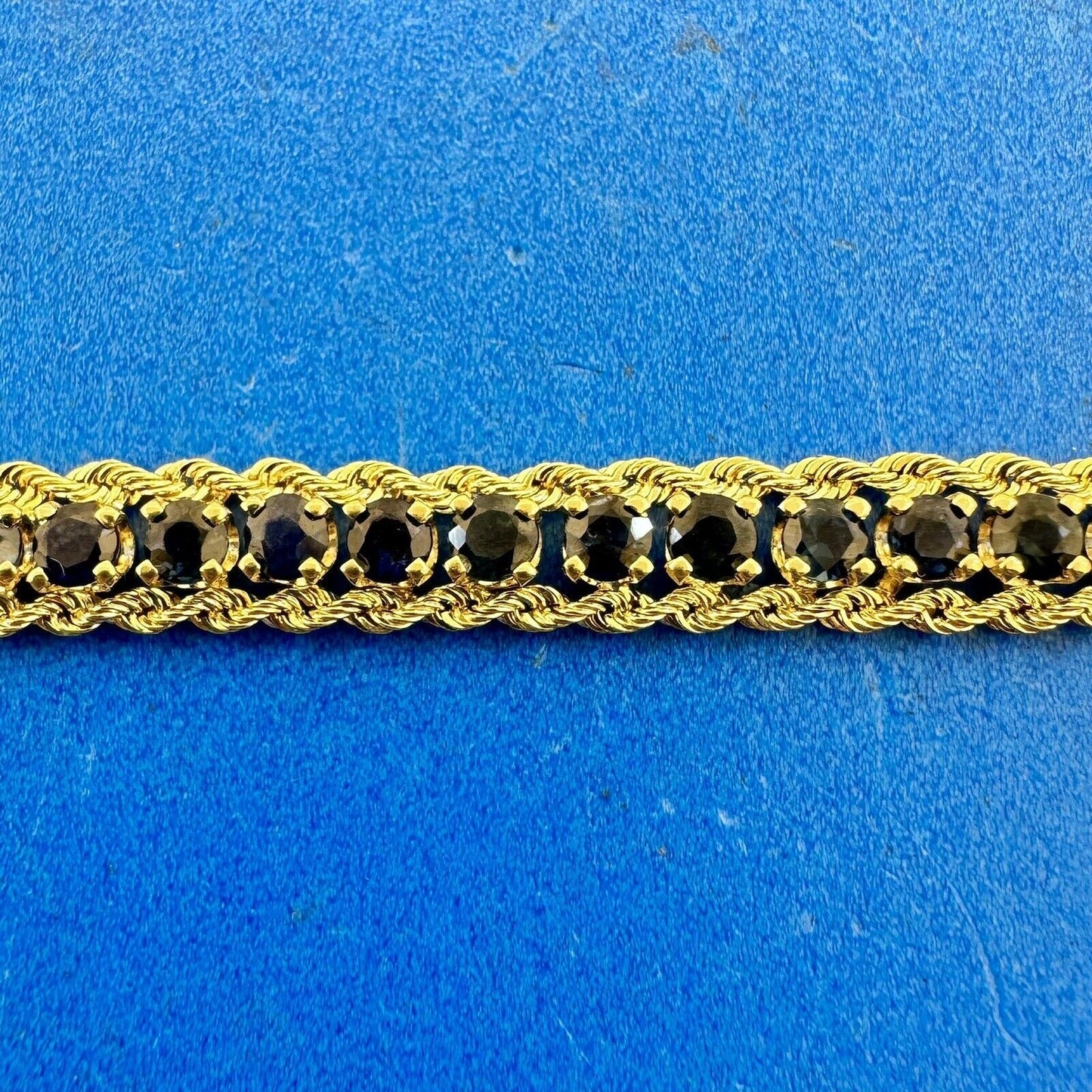 Designer PAT 14K Yellow Gold Round Blue Sapphire 7" Tennis Bracelet