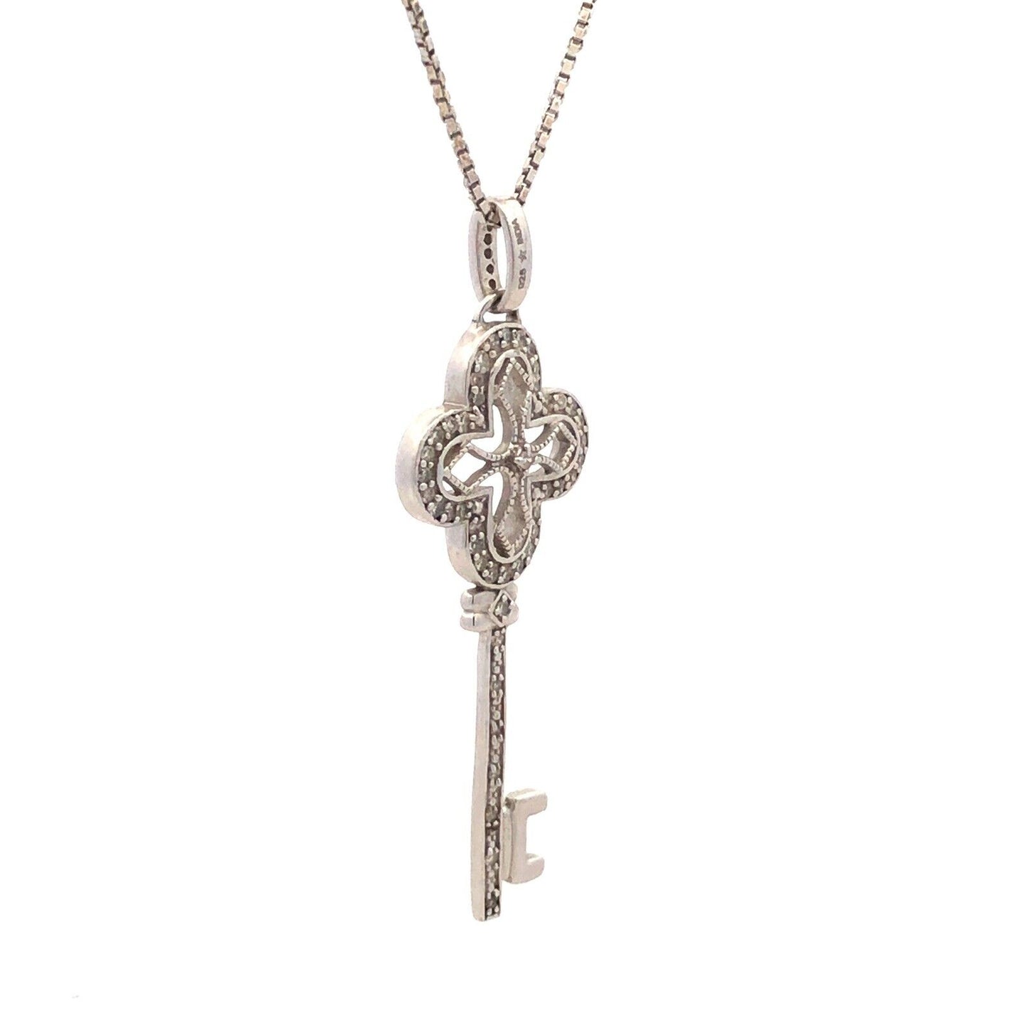 Designer 925 Sterling Silver Diamond Key To My Heart Pendant Necklace