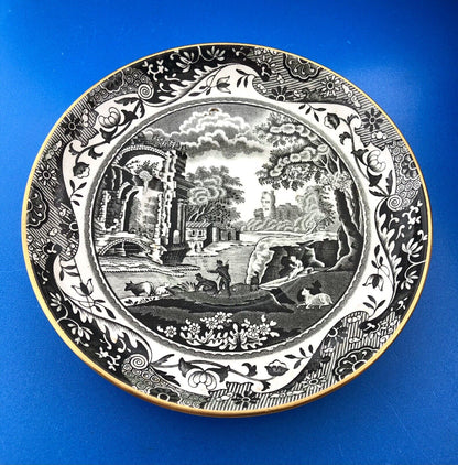 Spode England Woodland Black White Landscape Design Demitasse Cup W/Saucer 2 Pcs