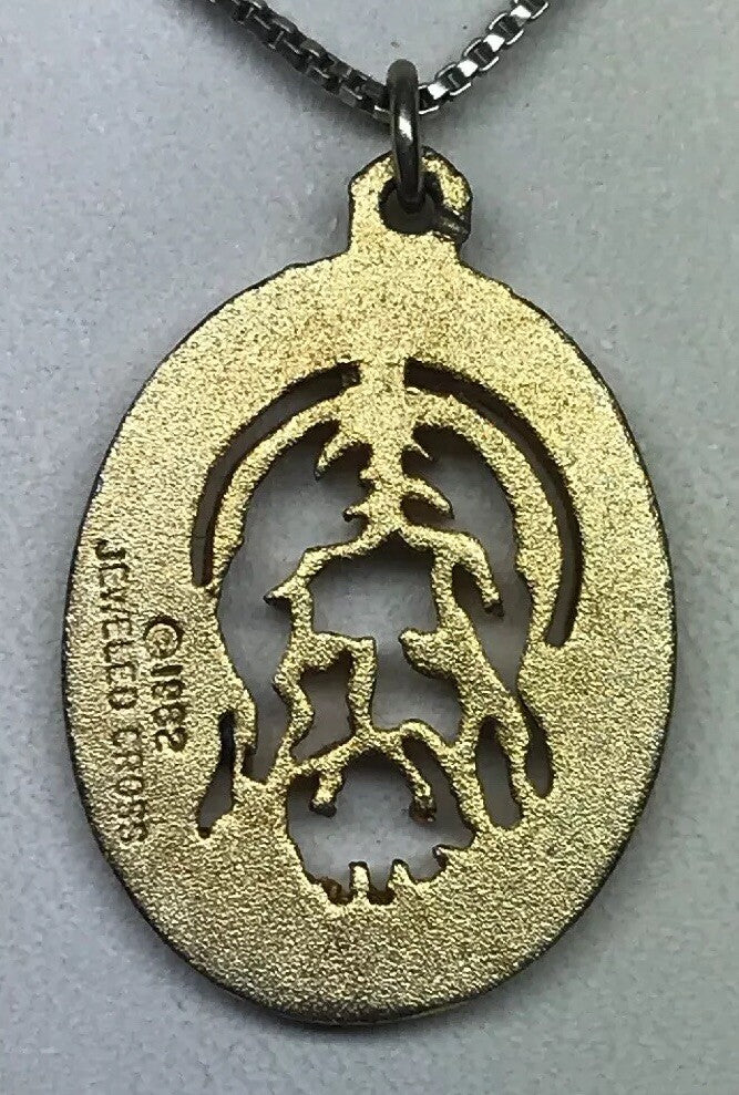 1982 Jeweled Cross Gold Toned Polished Florentine Jesus Face Cutout Disc Pendant