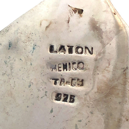 Vintage Taxco Mexico Laton 925 Sterling Silver Brass Square Statement Pendant