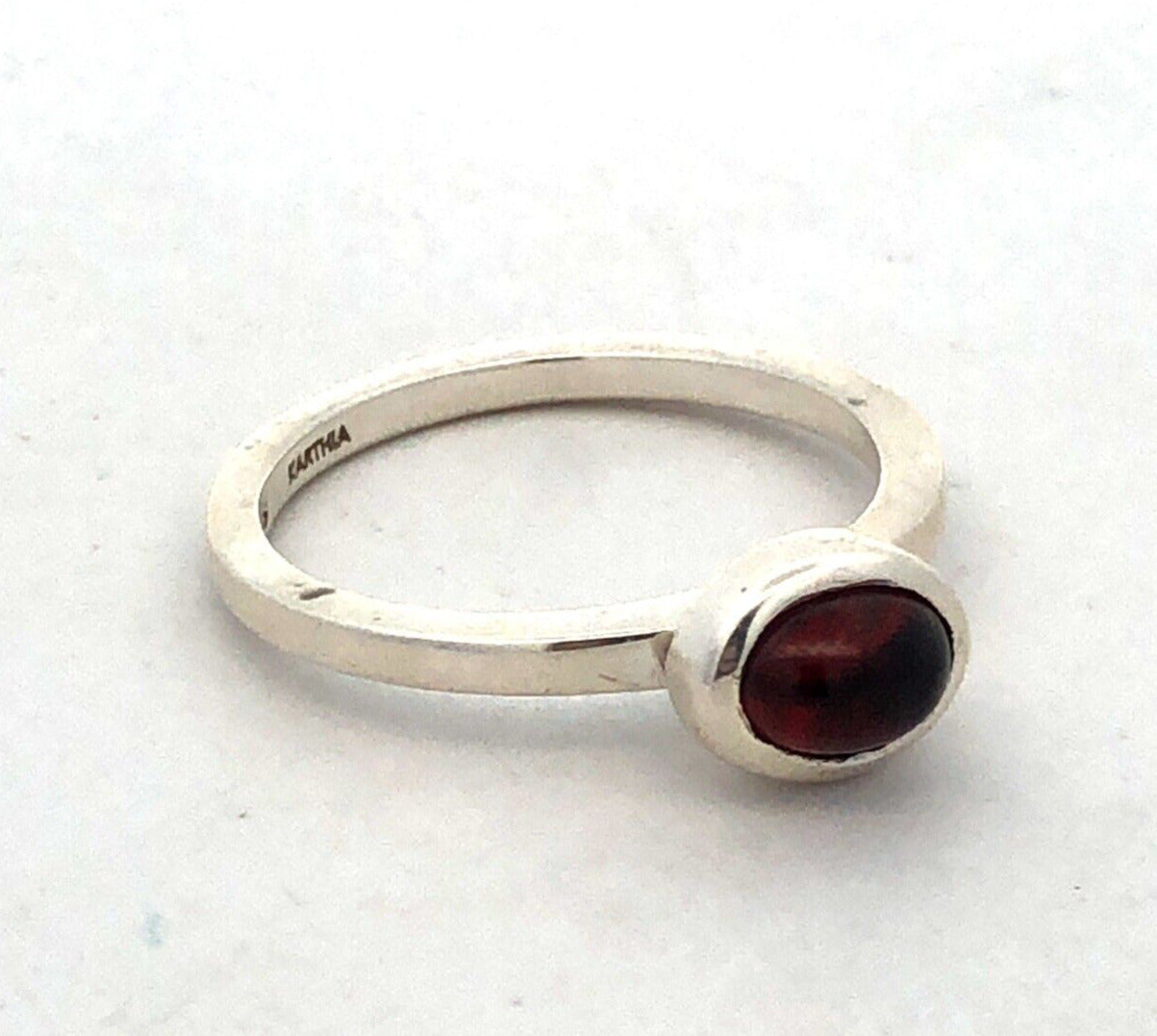 Designer Karthia Sterling Silver Oval Red Garnet Bezel Solitaire Stackable Ring